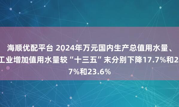 海顺优配平台 2024年万元国内生产总值用水量、万元工业增加值用水量较“十三五”末分别下降17.7%和23.6%